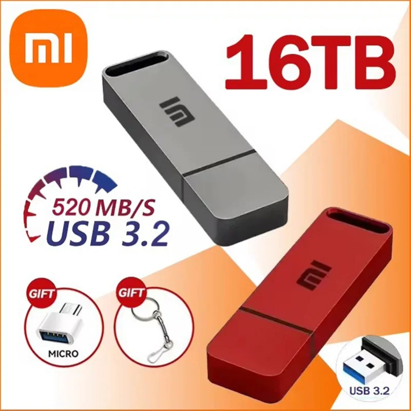 Xiaomi-Mini clé USB étanche, 16 To, USB 3.2, transfert haute vitesse, métal, type C, U, SSD, portable, mémoire flash