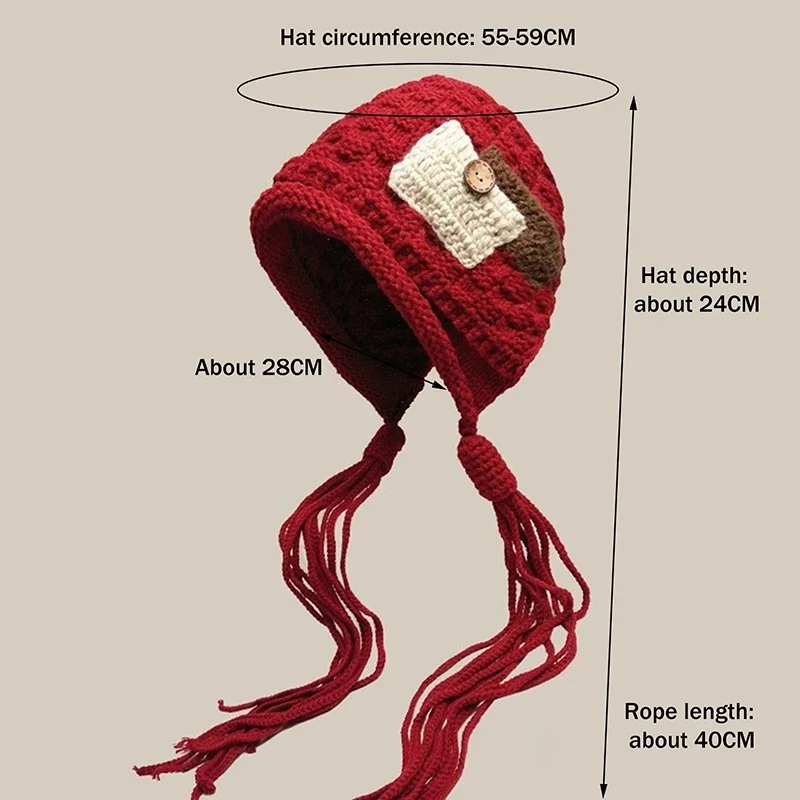 قبعة محبوكة يدوية للنساء شتاء دافئ قبعة حماية الأذن سيدة أنثى الكورية الكروشيه البلوز القبعات