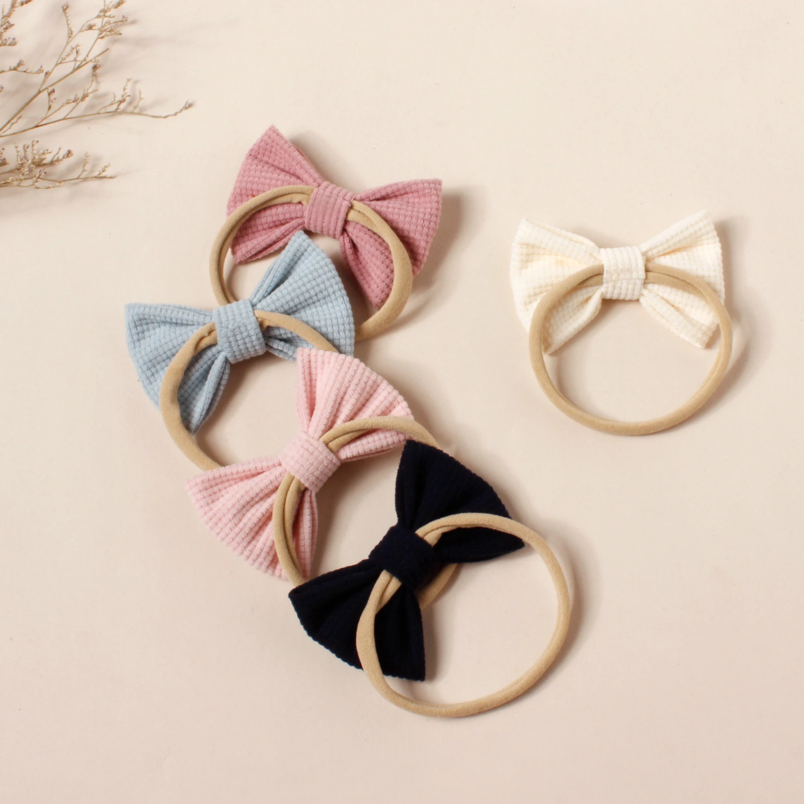 15 ピース/ロットワッフルボウベビーヘッドバンド女の子のヘアアクセサリー新生児弾性ヘアバンドナイロンヘアバンド子供コーデュロイ帽子