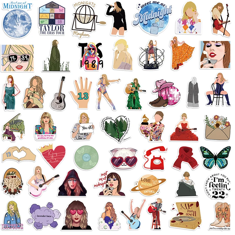 Nieuwe 50 Stuks Taylor Swift Stickers Internationale Singer Superster Cartoon Gitaar/Piano Waterdichte Sticker