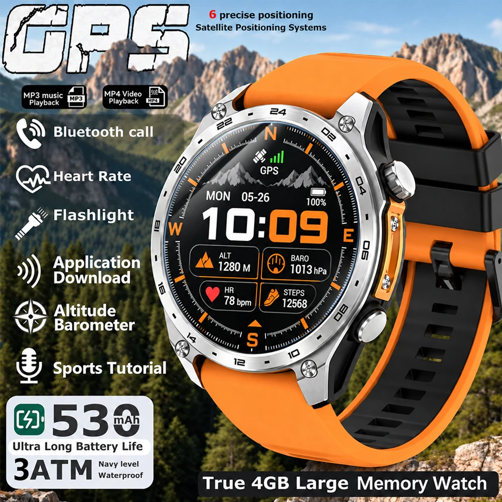 Montre connectée militaire 2026 avec GPS intégré, étanche 3ATM, 6 fréquences satellite, sport et fitness, écran UHD AMOLED pour hommes
