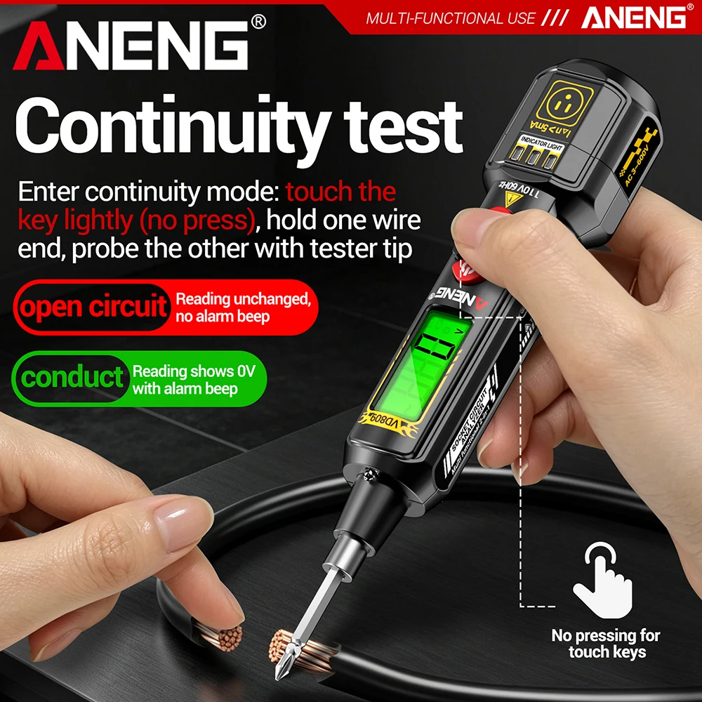 Digital Socket Analyzer Rechargeable 3~600V Voltage Detector ANENG VD809 Circuit Breaker Finder 2-in-1 Screwdriver Tester Tools
