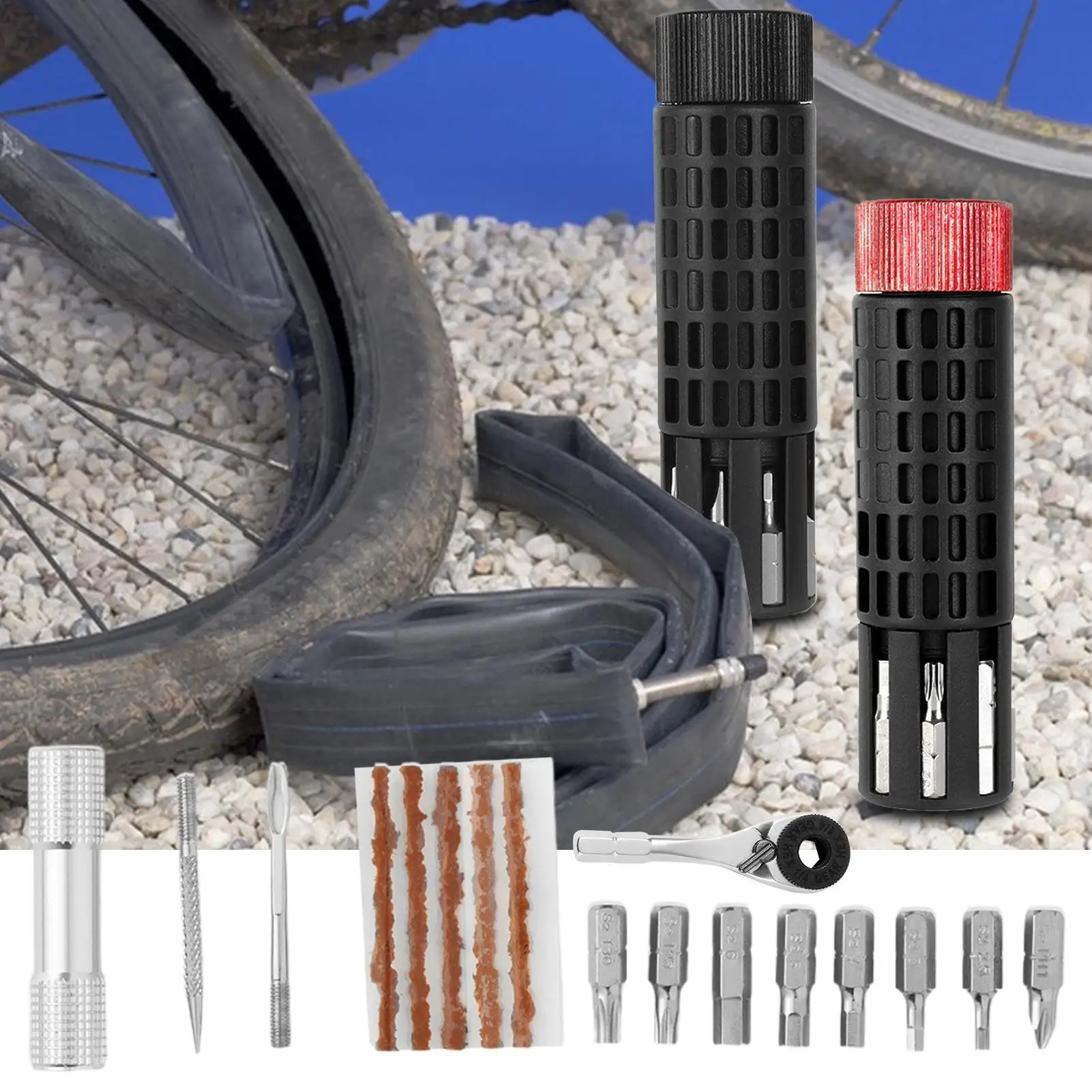 Bike Tire Tool Scooter Wheel Maintenance Tool Portable Cylindrical Ratchet Tire Repair Kit For Bicycle Trail Backpacking