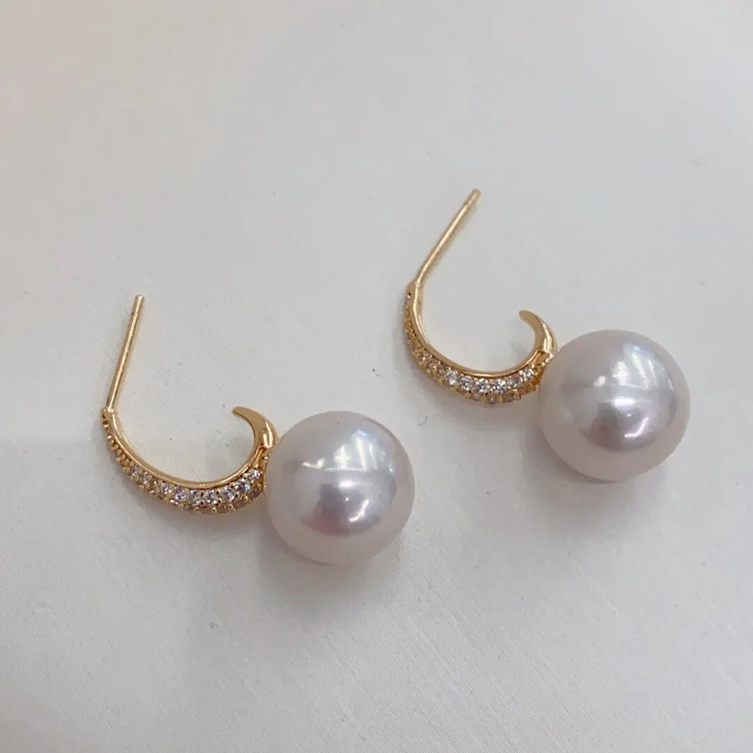 Fashionable and minimalist AAAA 11-12mm 12-13mm natural round pearl earrings 925s