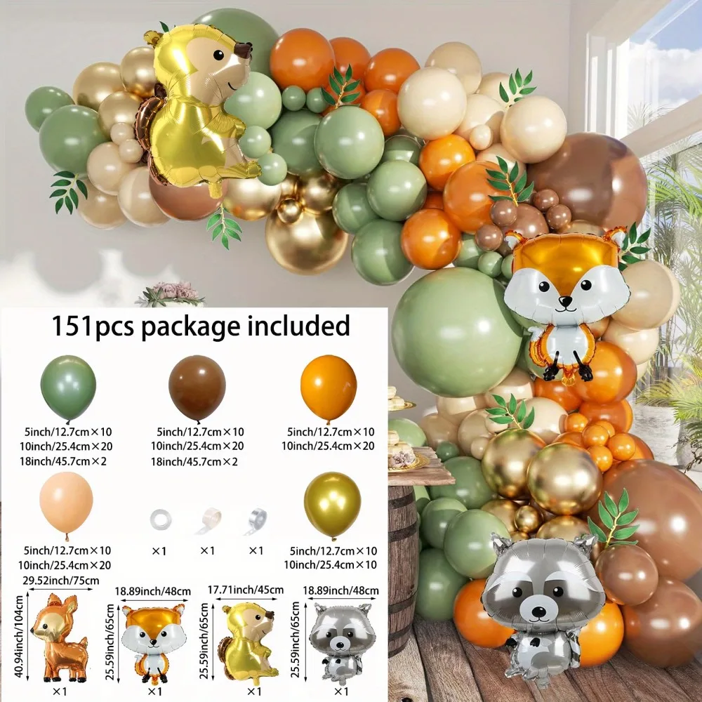 151PCS Woodland Animal Balloon Garland Set, Forest Animal Birthday Party Neutral Reveal Party, Jungle Decoration Theme Party