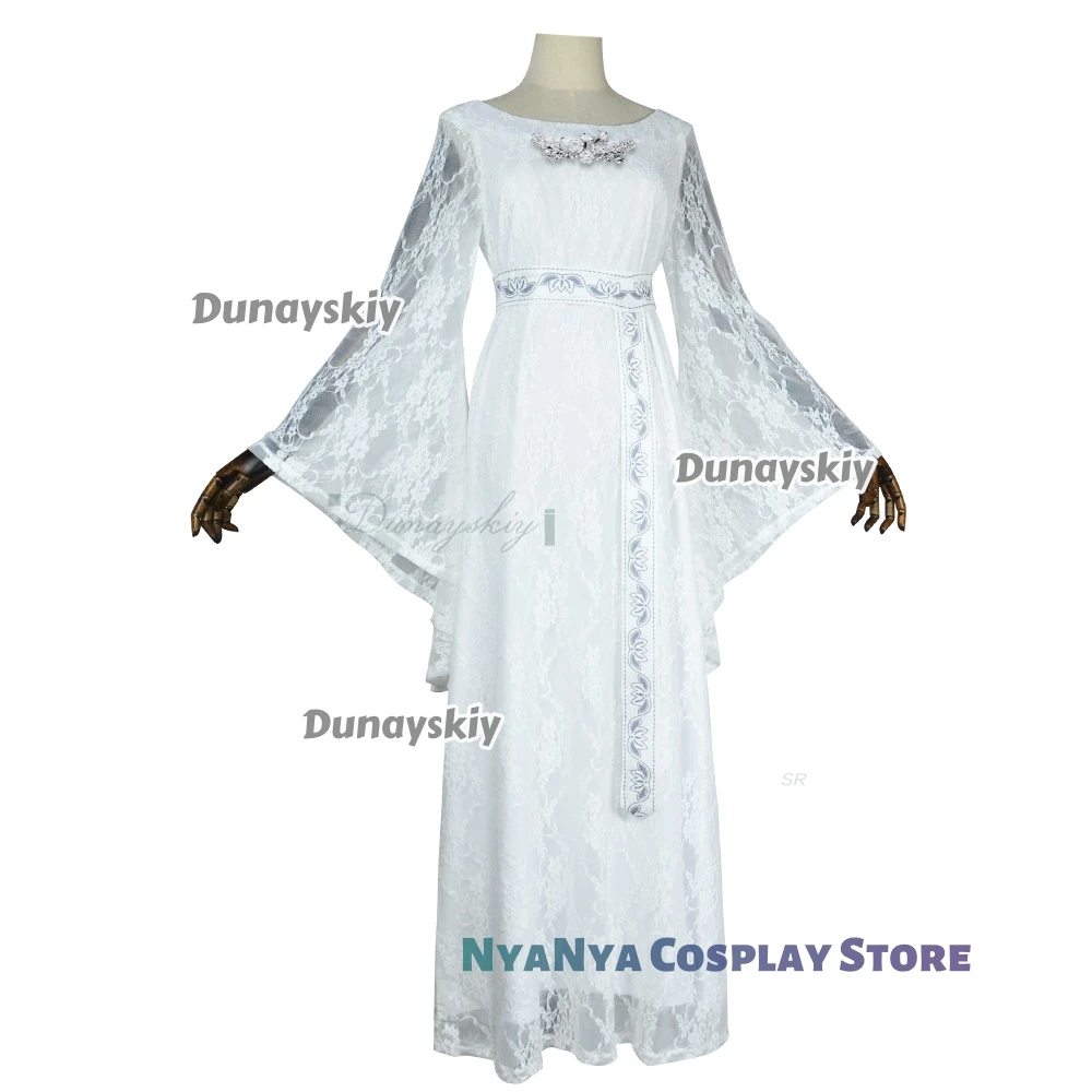 

Elf Queen 코스프레 Costume White Lace Long Dress Elegant Clothing For Women Girl Full Set Halloween Party Suit Carnival