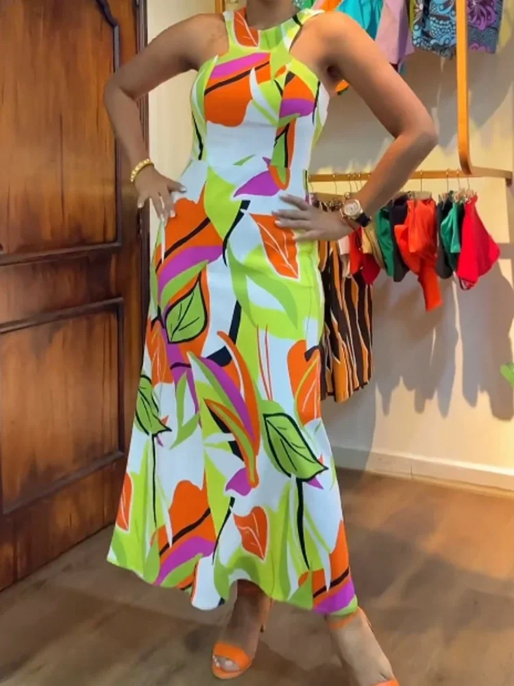 Vestido ajustado sin tirantes, sin mangas, estampado, cintura, diseño adelgazante, vestido suave con sensación de vibración para primavera y verano