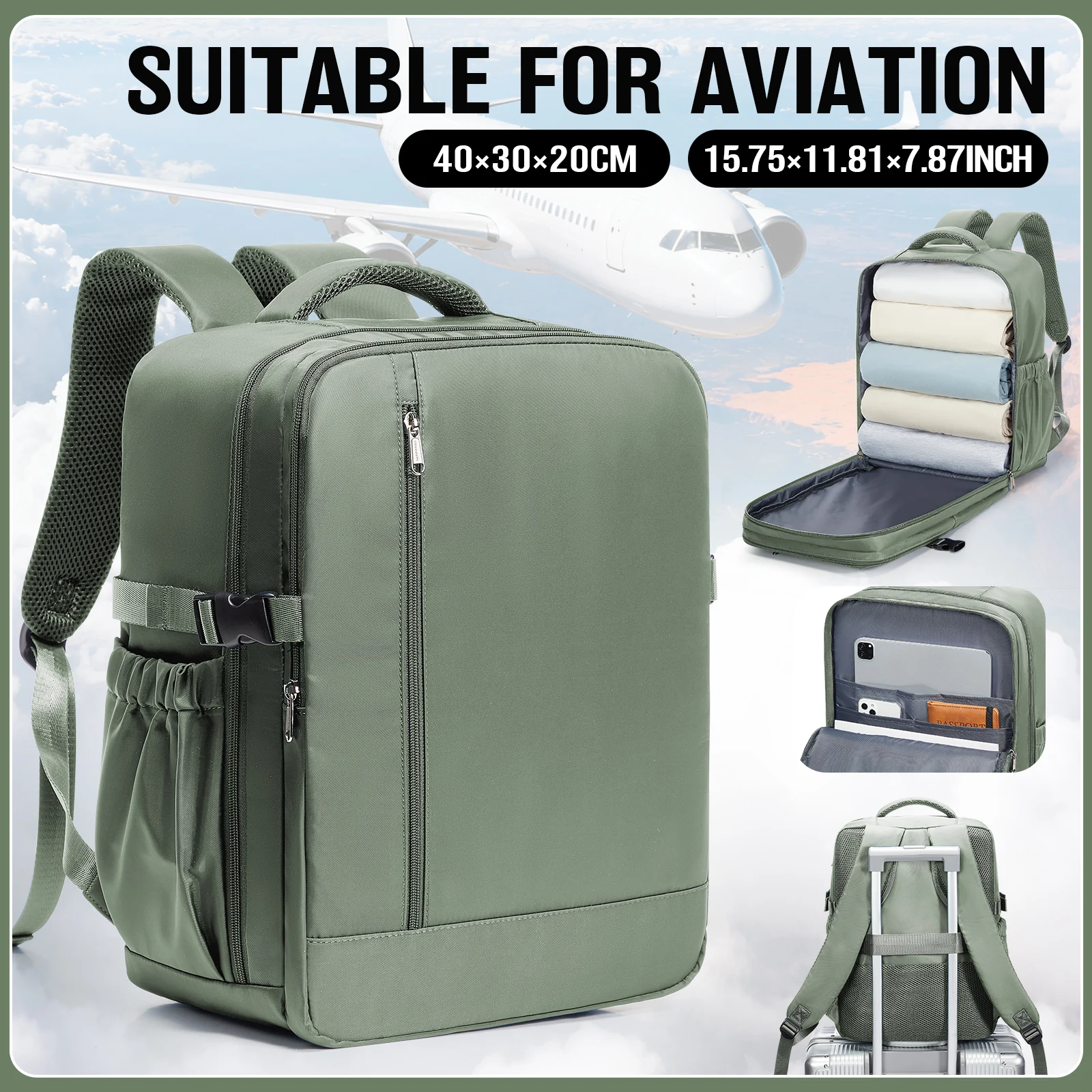 حقيبة ظهر للسفر على شكل طائرة مقصورة 40 × 20 × 30 حقيبة كابينة، حقيبة ظهر للنساء والرجال، حقيبة ظهر للكمبيوتر المحمول، حقيبة تخزين الملابس، حقيبة مدرسية