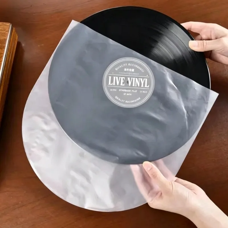 50 Stück antistatische, transparente Vinyl-Innenhüllen für Schallplatten, 7/10/12 Zoll, LP/LD, staubdichte Kunststoff-Schutzhüllen zur Aufbewahrung für Sammler. – Detail 3