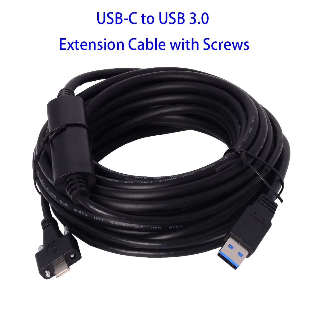 Tornillo de bloqueo Dual USB3.1 tipo C a USB3.0 macho, 5Gbps, 1,2 m, 4 pies, tiene espacio de tornillo de bloqueo entre 15mm, Cable de extensión de cámara
