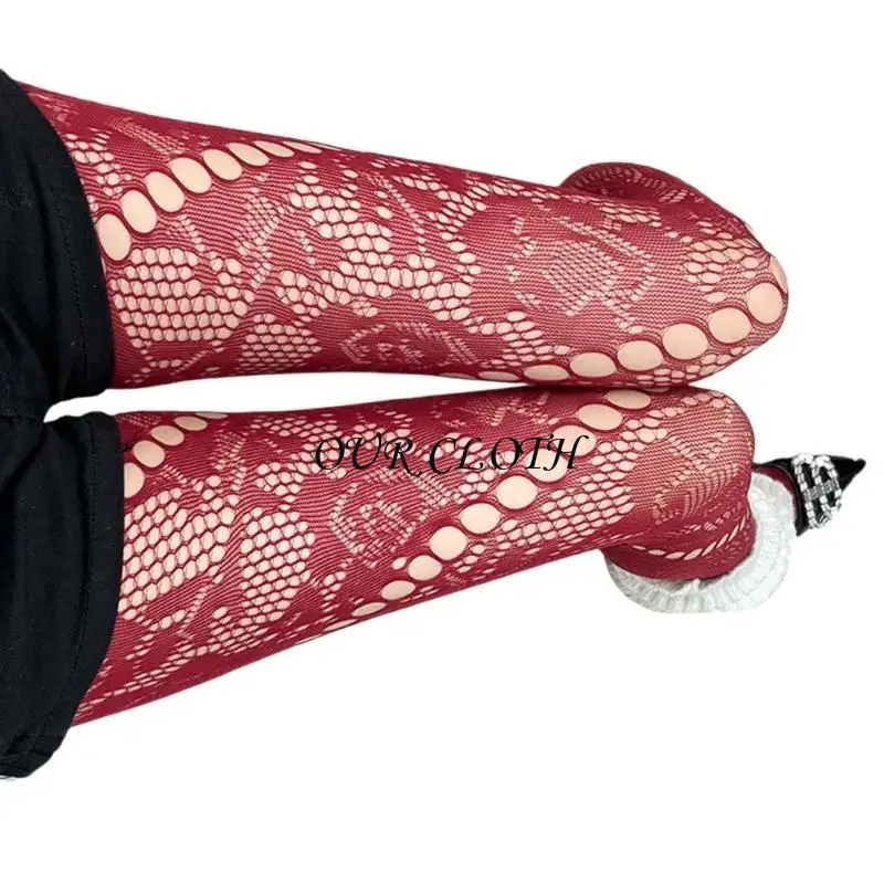 Calça meia -calça pesca feminina Rose Rose Floral Lace para festa e festival Wear Y1AC