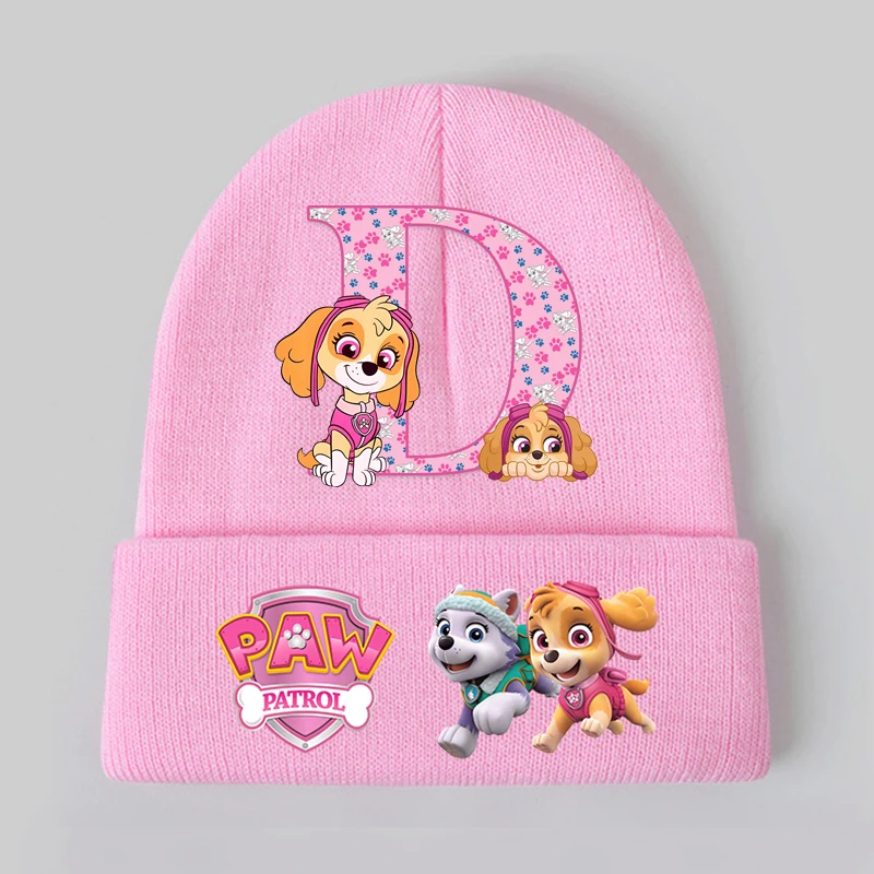 Czapki Zimowe Psi Patrol dla Dziewczynek Skye Litera A-Z Dzianinowe Czapki typu Bonnet Śliczne Kreskówkowe Czapki dla Dzieci Utrzymujące Ciepło Czapki typu Skullies dla Dzieci