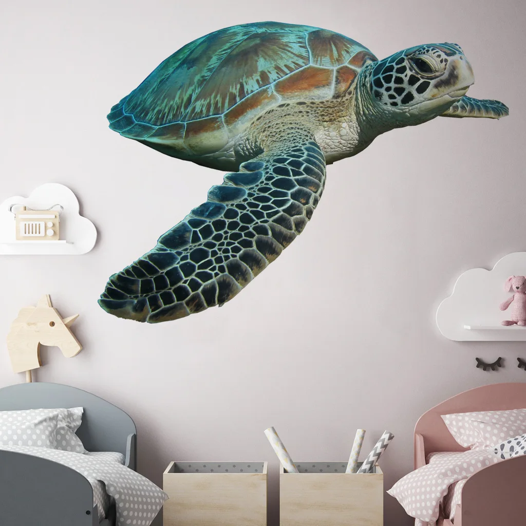 C42# Sea Turtle Wall Sticker Bathroom Living Room Background Decorations Wallpaper Creative Animals Self Adhesive Stickers