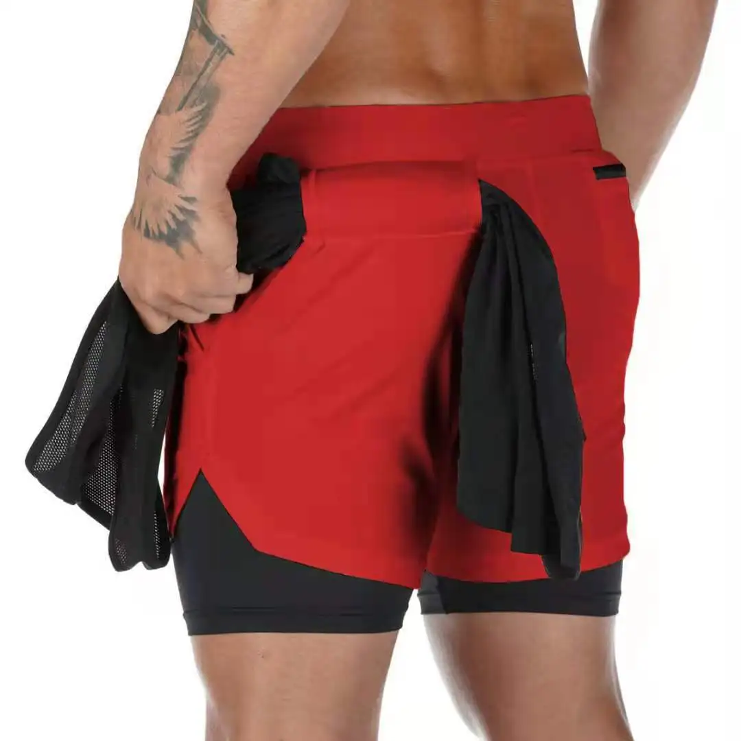 Novos shorts esportivos masculinos casuais ao ar livre respirável moda masculina multi-bolso muscular masculino fitness shorts de dupla camada