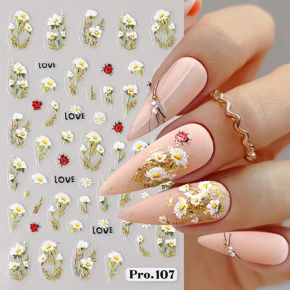 Autocollants pour ongles 5D en relief, décalcomanies à motif de CÔTÉ cinelle, pétales de fleurs, breloques adhésives, décor de curseur de manucure, 2 pièces