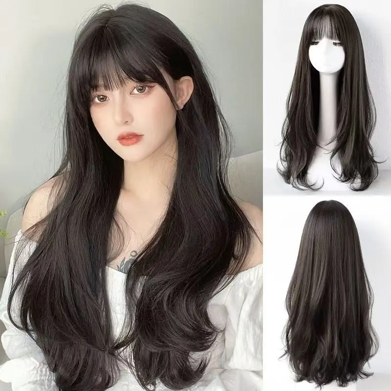 شعر مستعار صناعي أسود طويل مموج لحفلة الهالوين، شعر مستعار تنكري، شعر مستعار يومي، مجموعة شعر مستعار ملحقات درجة الحرارة العالية #1