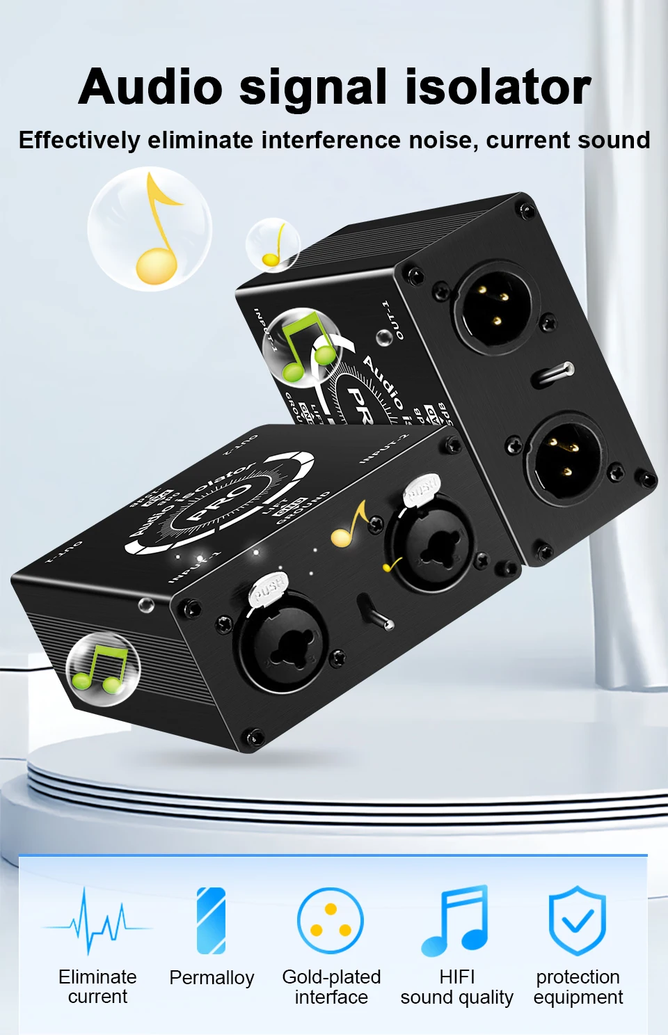 Gängiger Ground-Filter XLR Audio-Isolator zur Störungsunterdrückung von Strom und Geräuschen für Mixer und Mikrofone – Multifunktionaler Rauschisolator mit Messfunktion – Detail 1