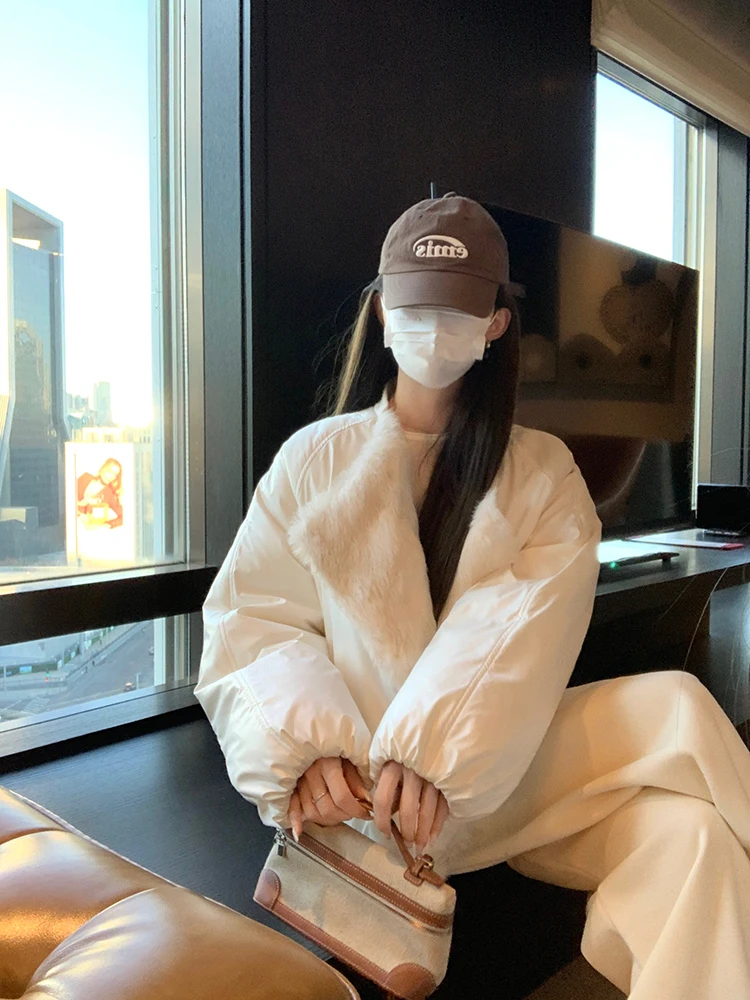 

Пуховик Ele White Goose Down с меховым воротником и отделкой из кроличьего меха, простой, стильный, для повседневной носки, с длинными рукавами, зимнее пальто