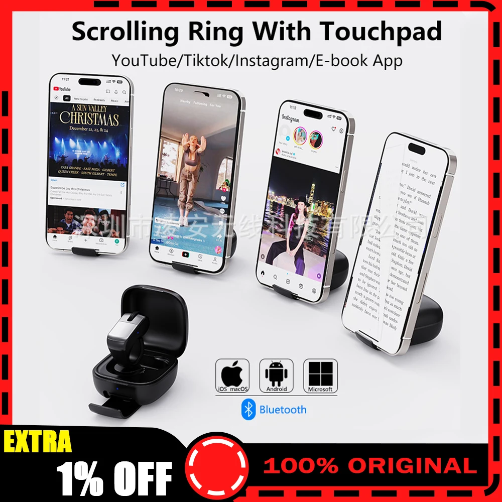 

D06 Bluetooth Ring Mouse Remote Control TikTok Short Video PPT Page Turning Controller Mobile Phone Tablet Universal
