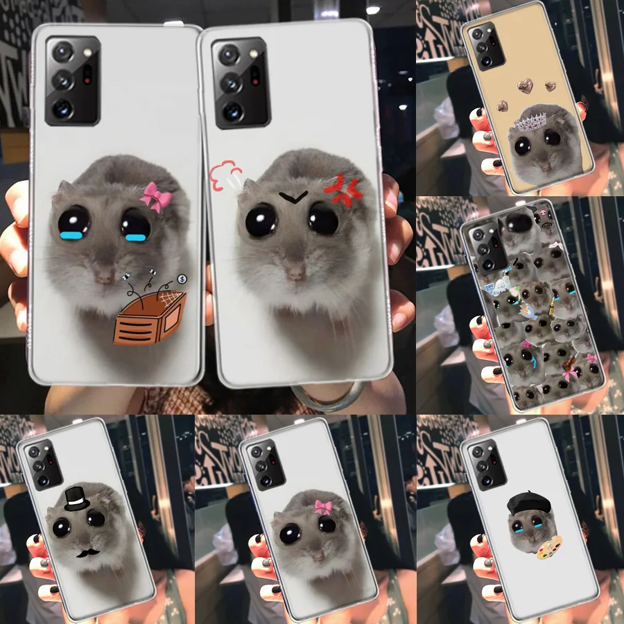 مضحك حزين الهامستر ميمي جراب هاتف لهاتف جالاكسي سامسونج S22 زائد S21 الترا واضح S20 S23 S24 FE S10 S10E S9 S8 غطاء نمط كابا S
