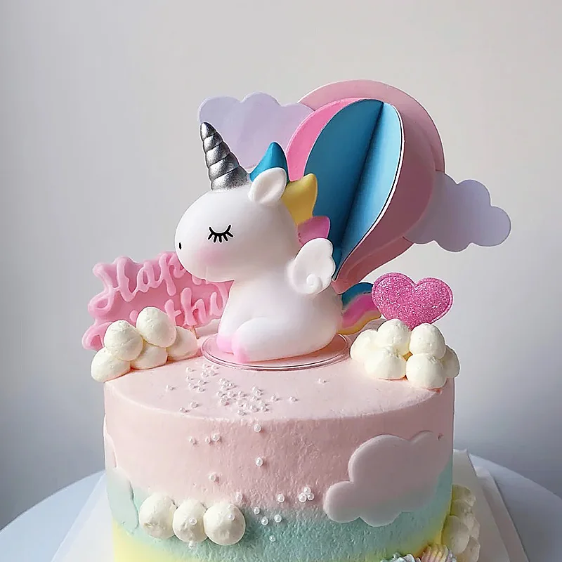 3D Rainbow Unicorn Cake Toppers Kids Girl Birthday Party DIY Decoration Baby Shower Wedding Favors Unicorn Theme Party Supplies