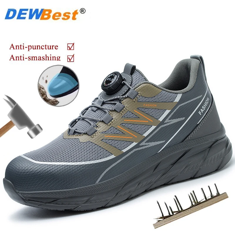 

New lightweight breathable anti-smash and anti-puncture safety shoes EVA outsole safety shoes rotating buttons quick release