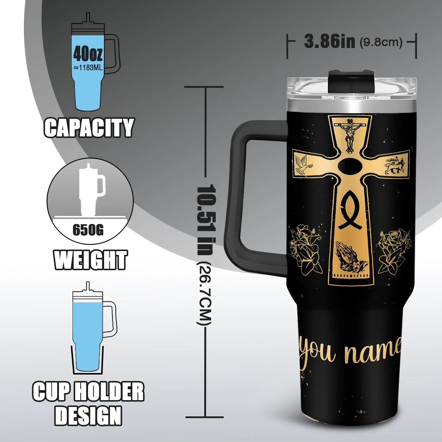 1個、40オンス、カスタム名、感謝のメッセージデザイン。断熱ステンレス鋼カップ。大容量、車載用、携帯可能、パーソナライズされたギフト。