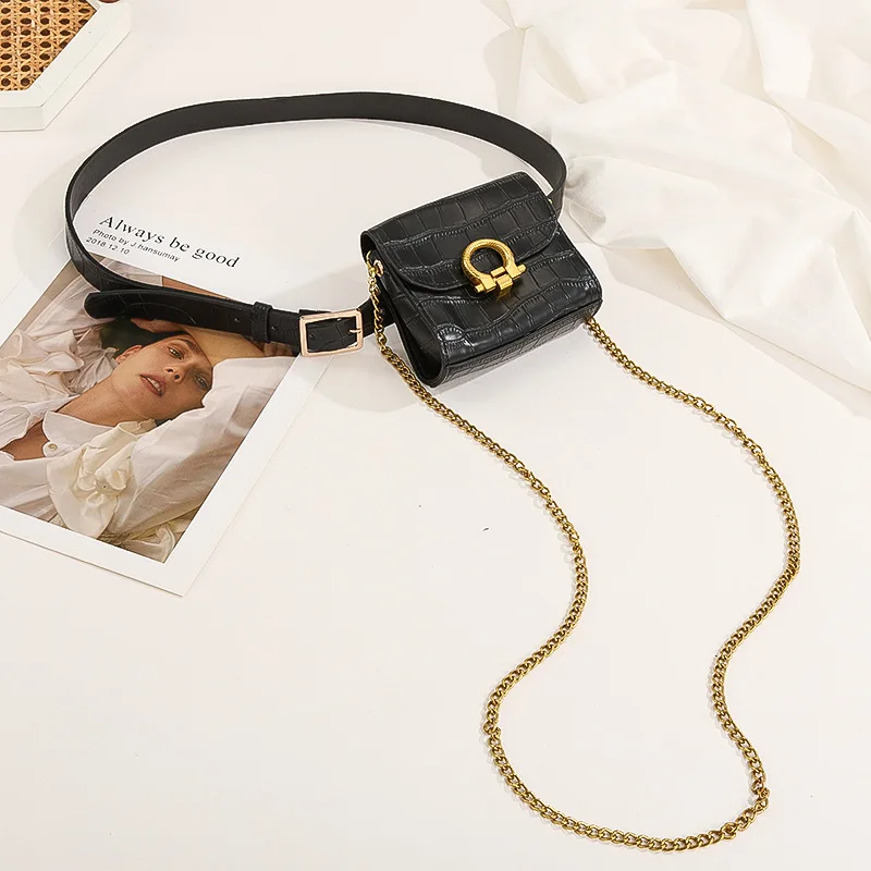 New Versatile Fashionable Waist Bag Belt for Women PU Material Casual Crocodile Pattern Chain Small Bag Belt Jeans Decoration