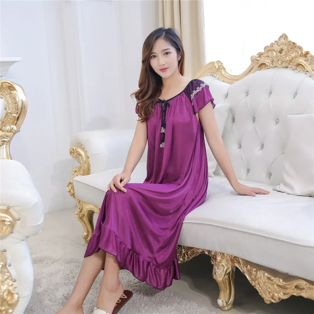 

Sexy Perspective Silk Nightgown 2024 Long Women's Sleepwear Faux Silk Satin Nightdress Sexy Nightwear for Ladies Night Gown