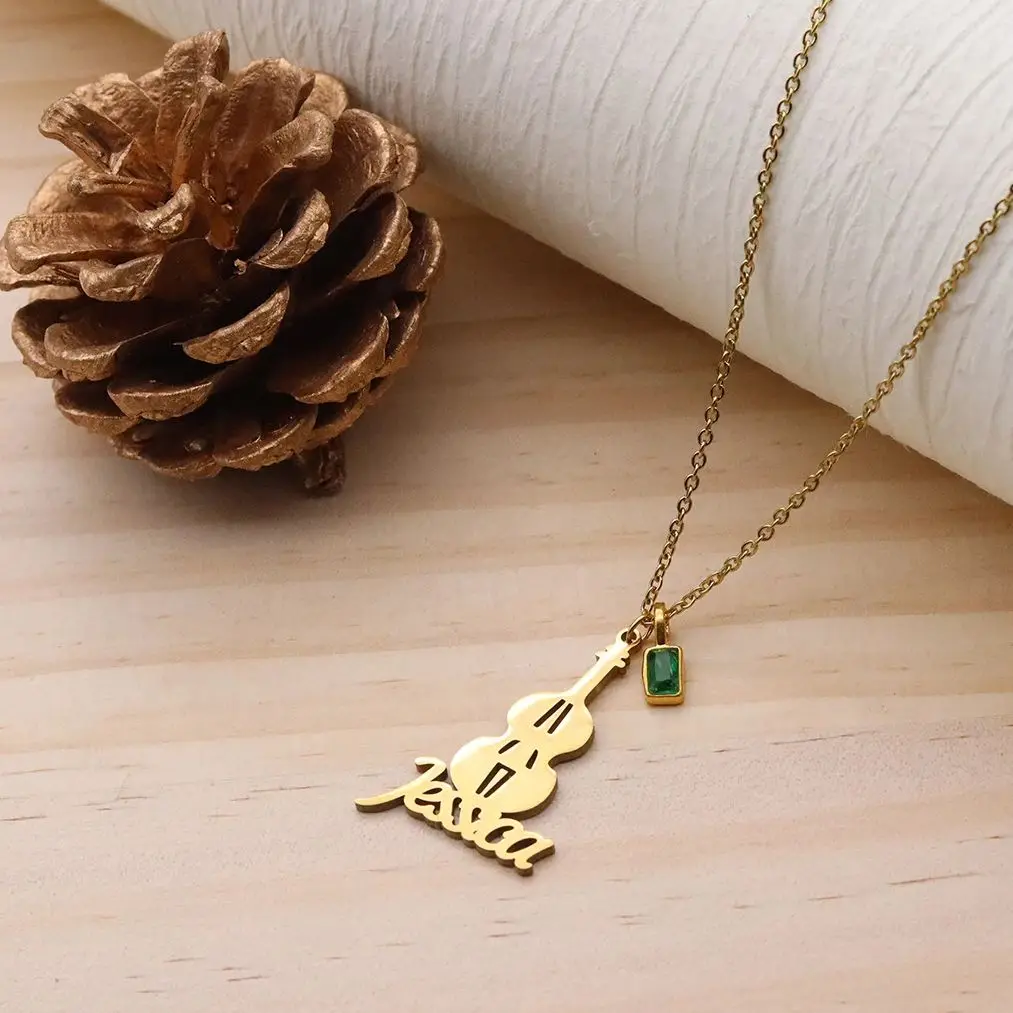 

Ожерелье-кулон Todorova с именем на заказ (гитара и скрипка) для женщин, из нержавеющей стали, модное, с музыкальной нотой и соль-нотой, ювелирное украшение для музыкантов