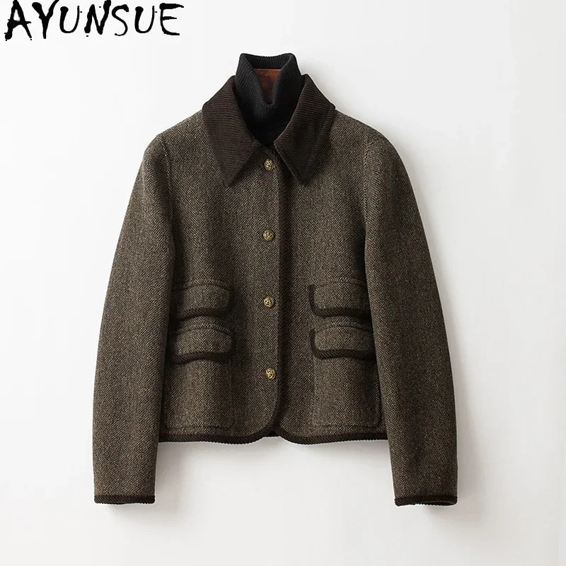 AYUNSUE New Autumn Winter Jackets for Women 2023 Korean Fashion Short 80% Wool Coat Womens Clothing Single-breasted Abrigos