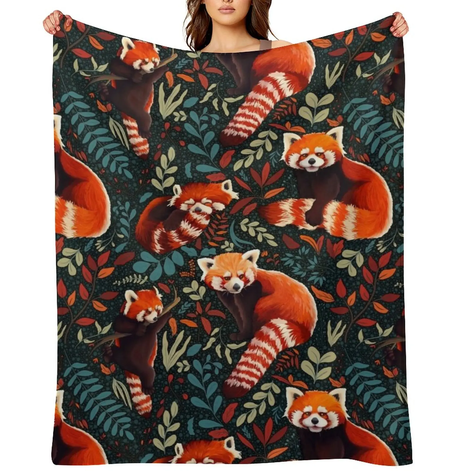 

Red Panda - Plants - Pattern Throw Blanket Plaid on the sofa Bed linens Sofas Extra Large Throw Blankets