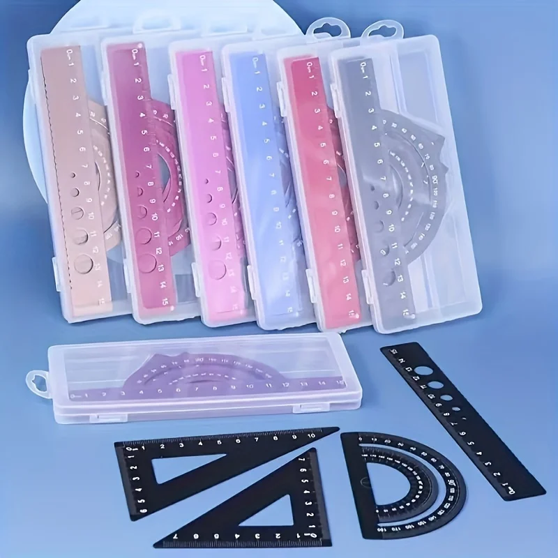 Aluminum Alloy Geometric Ruler Set, Math Triangle Protractor, Suitable for Drawing and Engineering Design