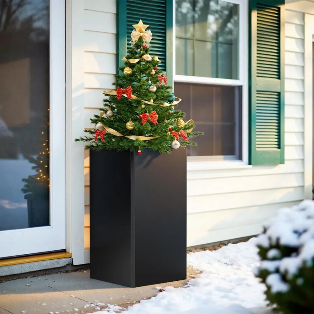 

Tall Black Planter 28 Metal Square Large Plant Pots for Indoor Outdoor-Modern Tall Flower Pots for Porch, Patio, Deck, Commercia