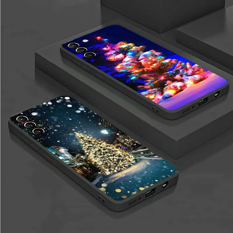 Case For Samsung Galaxy S23 Ultra S22 S20 FE S21 Plus S10 Lite S9 S8 S7 S10e Silicone Bumper Phone Cover Christmas Trees Shell