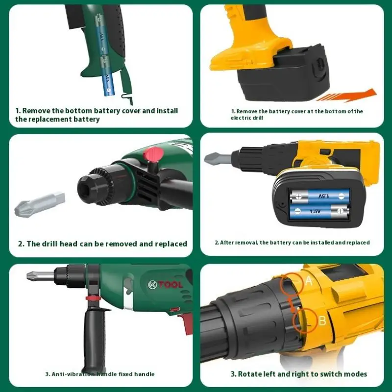 1 ensemble de Kits de vis de perceuse électrique pour tout-petits, Kit de perceuse électrique de Simulation de jouet pour enfants avec des sons réels et des outils de Construction d'action