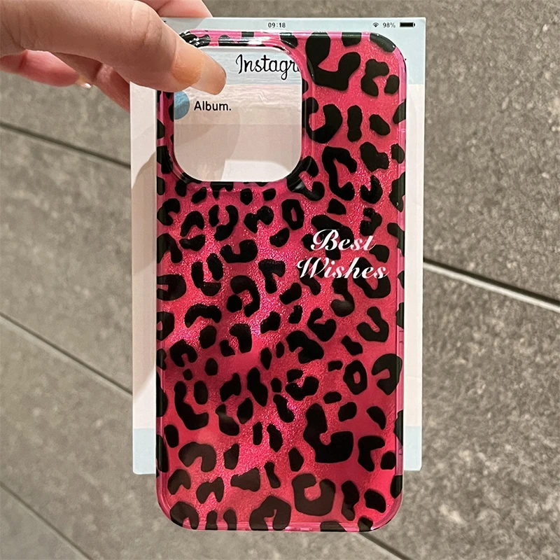 Fashion Leopard Cheetah Print Glossy IMD Back Cover For iPhone 12 13 14 15 Pro Max Phone Case