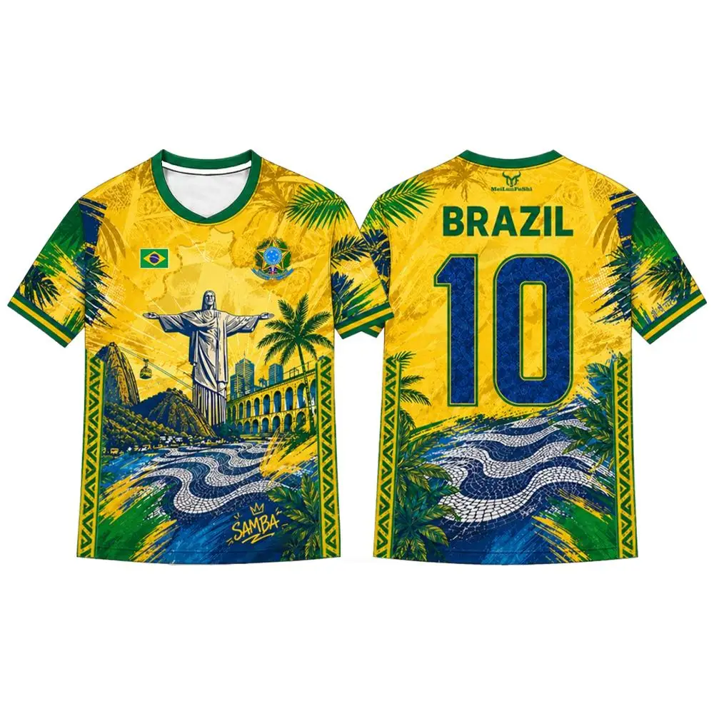 2026 Adults Kids South‑American Tropical Landscape Soccer Jersey Yellow‑Green Botanical Print Sports Pattern Fan Football Shirt