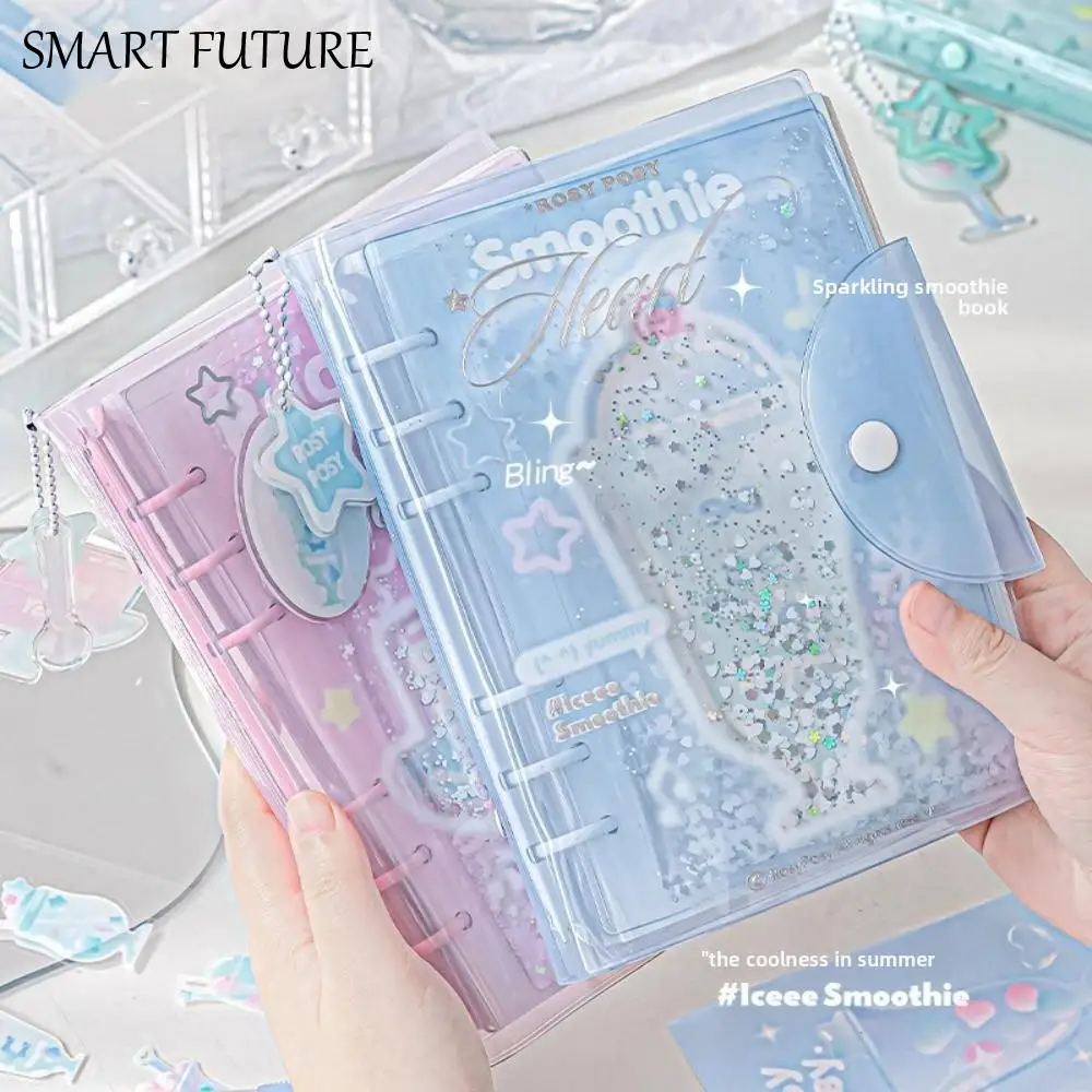 Libro diario portátil, cuaderno de 6 anillas, serie Frosty, exquisito diario, diseño de botones, cuaderno de PVC, organización de trabajo