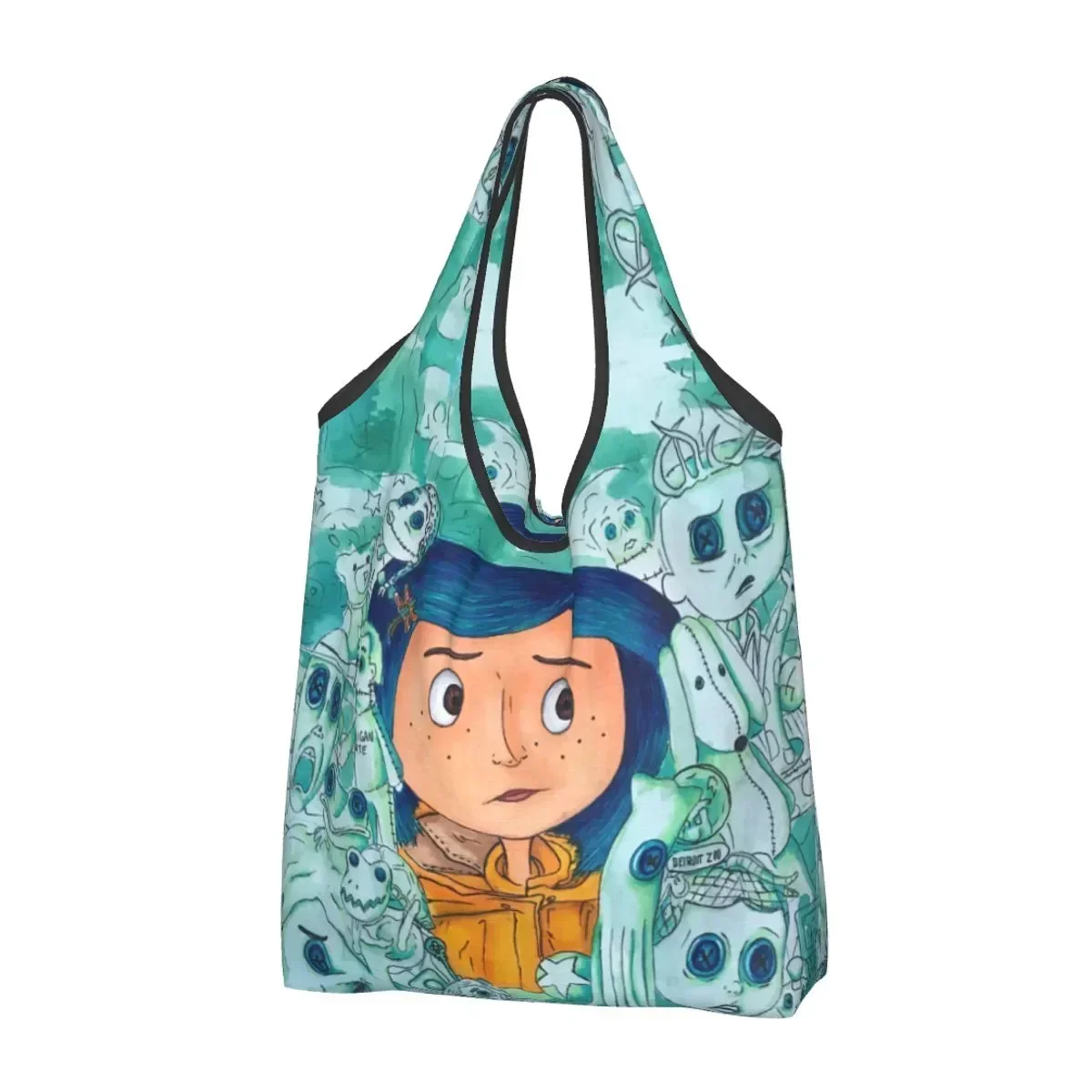 Kawaii Print Horror Halloween Movie Coraline Tote Shopping Bag Portable Shopper Shoulder Handbag