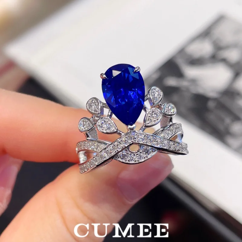 

CUMEE Crown Cultivated Sapphire Rings for Women 925 Sterling. Silver Gold-plated Party Anniversary