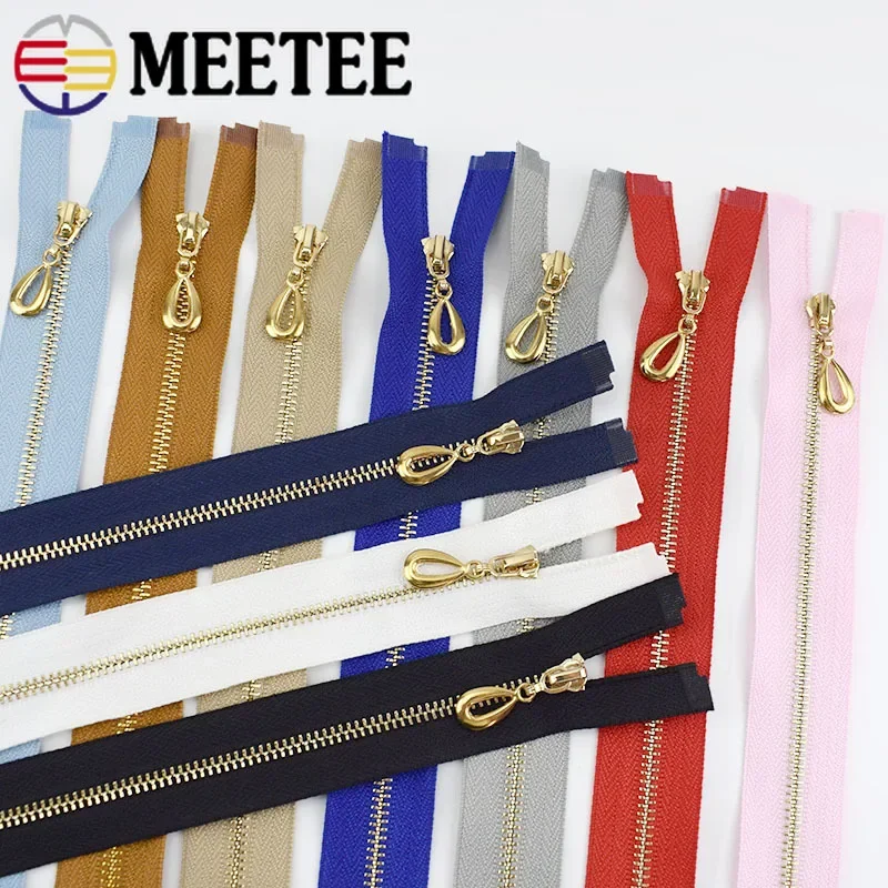 5Pcs Meetee 3# 40-70cm Metal Zipper Open End Decor Zip with Puller Bag Jacket Clothes Repair Kits DIY Tailoring Sewing Accessory