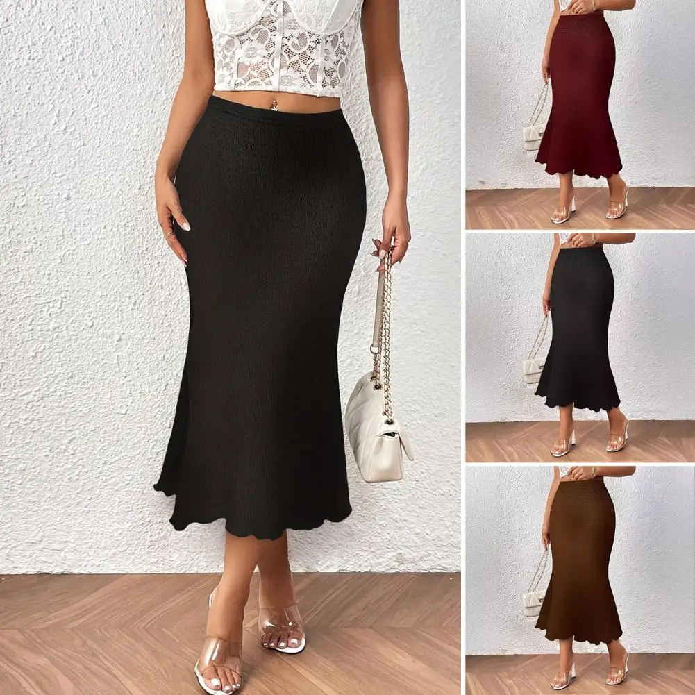 

Flattering Fishtail Skirt Elegant Fishtail Knitting Skirt for Women High Waist Slim Fit Midi Skirt Solid Color Wrapped Design