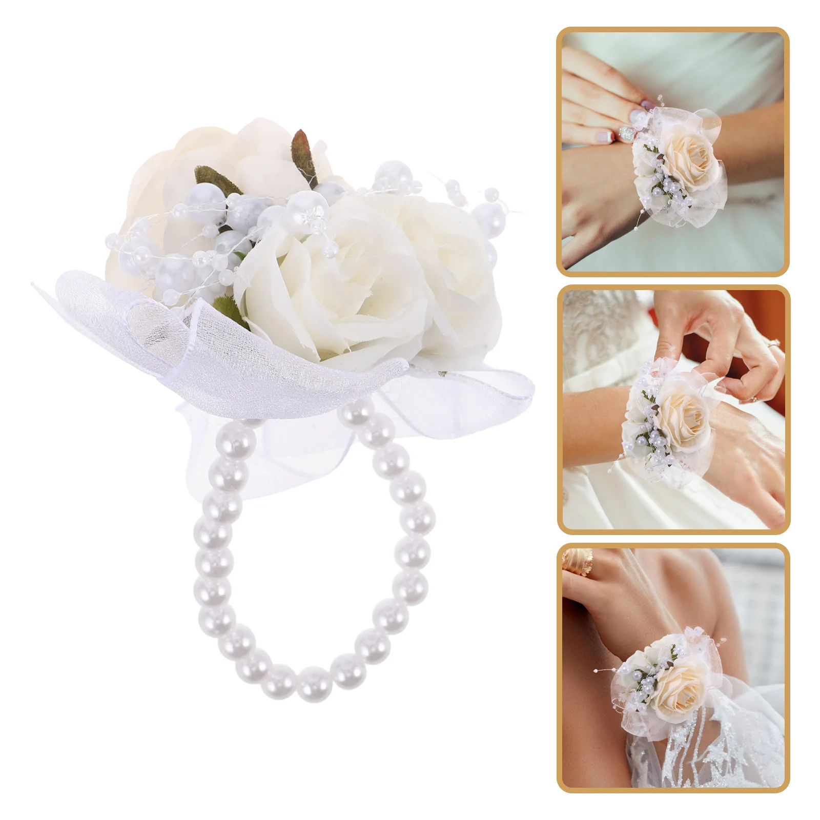 

2Pcs Artificial Wrist Corsage Wristlet for Wedding Bride Bridesmaid Flower Bracelet Elegant Hand Floral Decoration Prom Party