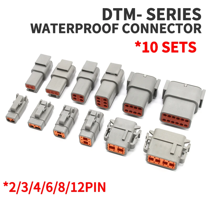 10 Sets Deutsch DTM connector waterproof DT connector male and female head wiring terminal wiring harness plug socket DTM04-2P D