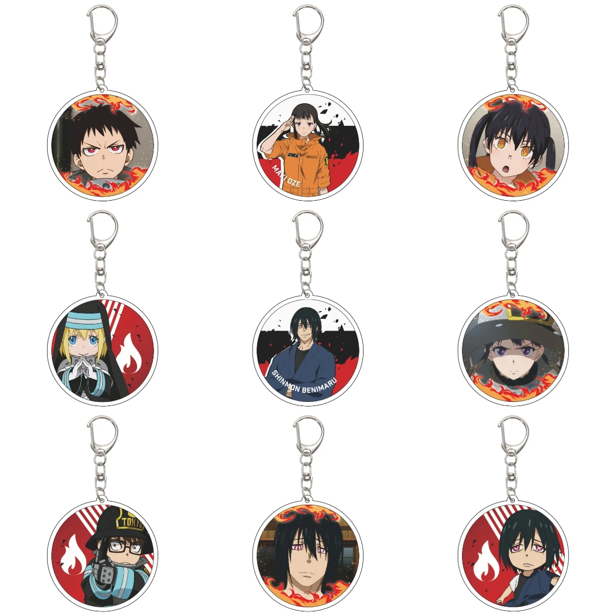 55MM Anime Fire Force Keychain Shinra Kusakabe/Takehisa Hinawa/Kotatsu Tamaki Key Chain Acrylic Model Plate Christmas Gifts