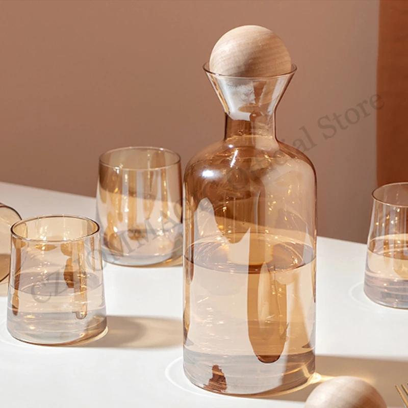 Hervidor de agua de vidrio de borosilicato ámbar de 1,2 L, taza de agua de 250ml, botella de vidrio resistente al calor, jarra de agua, dispensador de bebidas