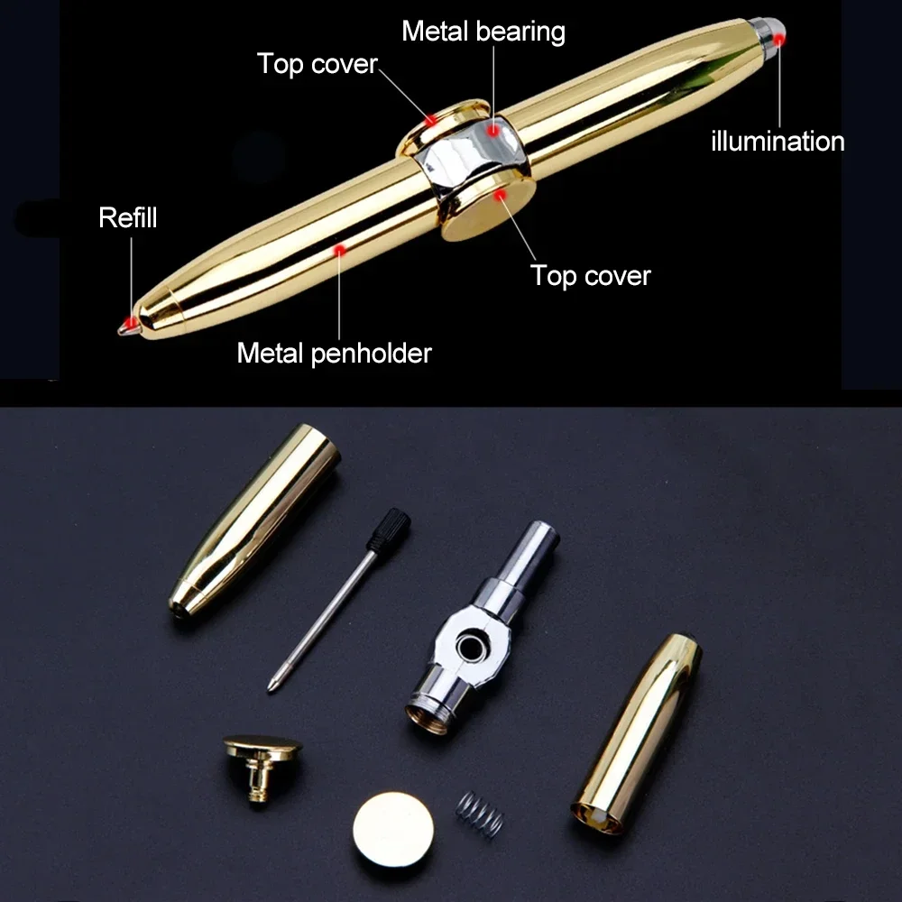 Multifuncional descompressão dedo girar luminosa giroscópio canetas brinquedo fidgets spinner led luz esferográfica caneta giroscópio de metal presente