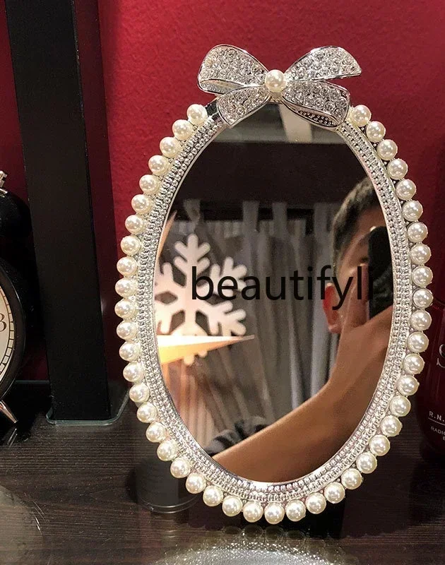 

ls 27European Pearl Makeup Mirror Desktop Dormitory Student Desk Korean Countertop Bedroom Makeup Mirror