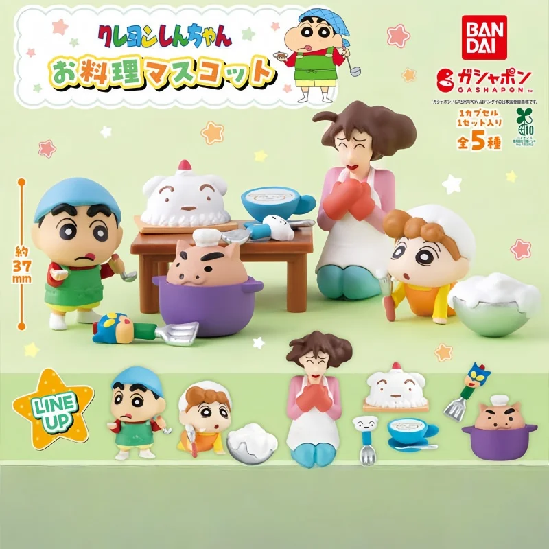 Bandai Gashapon Crayon ShinChan Cooking Modeling Figurine Miniature Kitchenware Nohara Family Collectible Desktop Ornament
